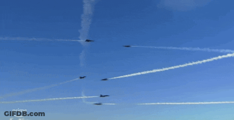Several Planes Are Flying In A Blue Sky With The Word Prime On The Bottom GIF