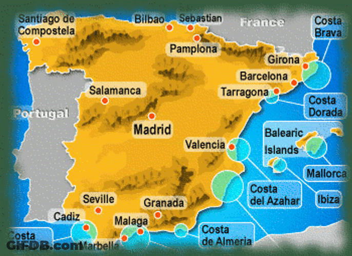 Seville Madrid Spain Map GIF