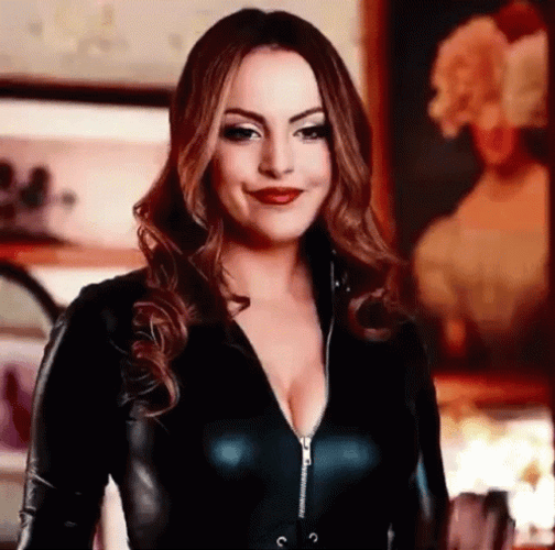Sexy Elizabeth Gillies Leather Costume GIF