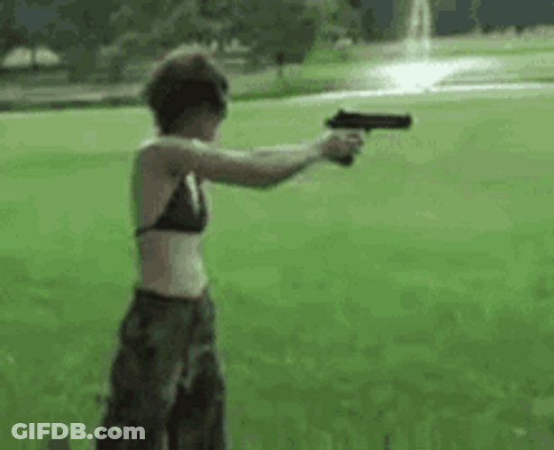 Sexy Girl Firing Recoil Gun To Head GIF