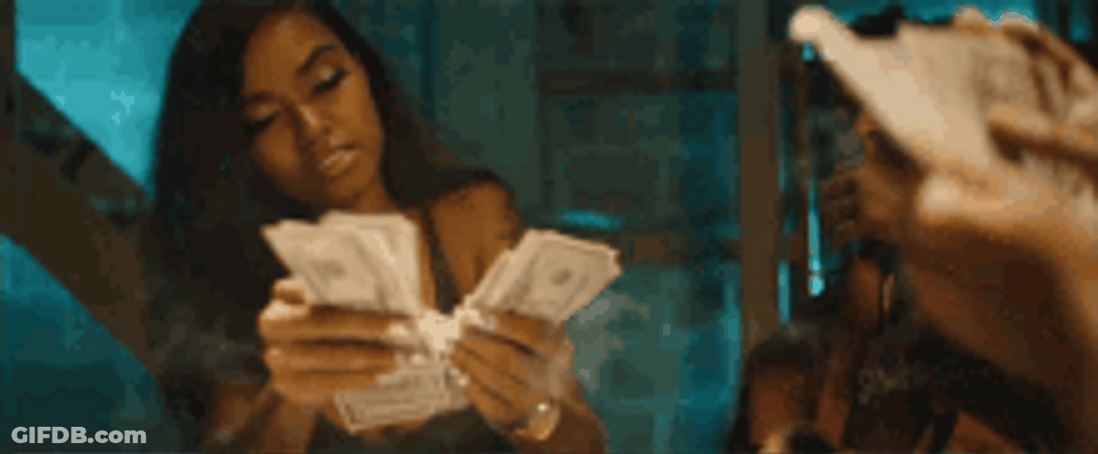 Sexy Girl Money Bags Counting Dollar Bills GIF