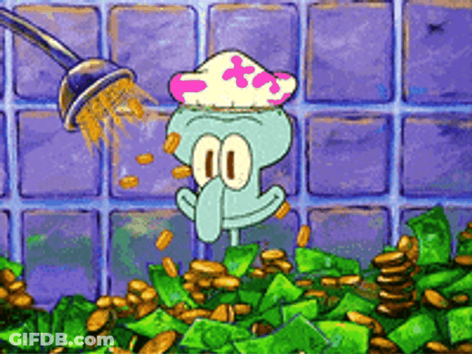 Sguidward Watching Mr Krabs Money Falling GIF