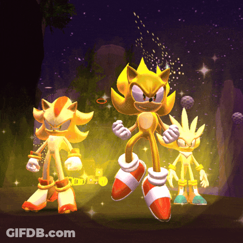 Shadow And Super Sonic Standing Next To Each Other GIF