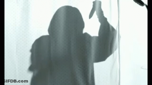 Shadow Of Person Holding Knife Behind Shower Curtain GIF