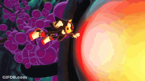 Shadow The Hedgehog Flying Through Purple Bubbles GIF