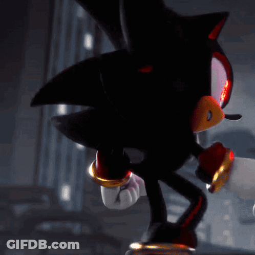 Shadow The Hedgehog From The Video Game Sonic The Hedgehog Is Standing In A Dark Room GIF
