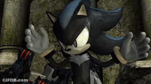 Shadow The Hedgehog From The Video Game Sonic The Hedgehog Is Standing Next To A Statue . GIF