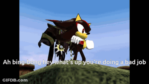 Shadow The Hedgehog Standing On A Hill With The Words Ah Bing-Bong Hey What 'S Up You 'Re Doing GIF