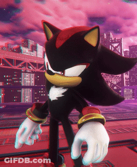 Shadow The Hedgehog Stands In Front Of A Pink Skyline GIF