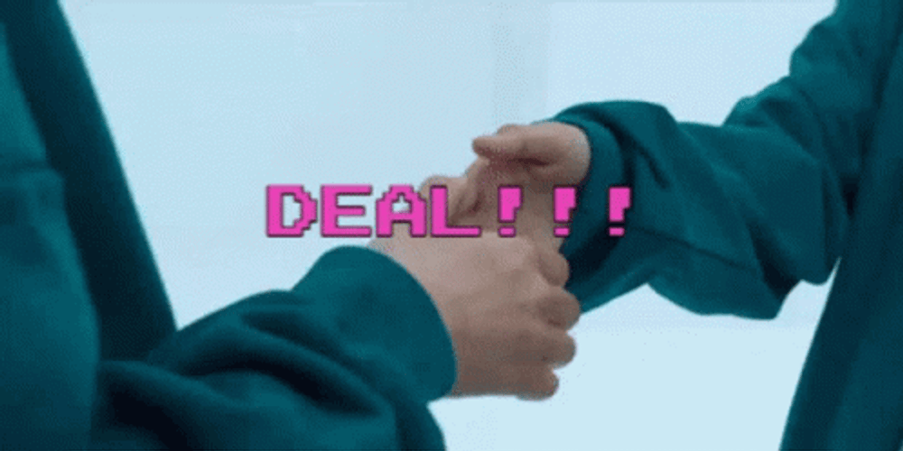 Shaking Hands Deal Pink Text GIF