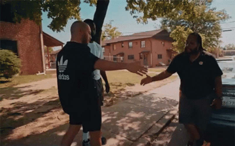Shaking Hands Friends At Car Parking Area GIF