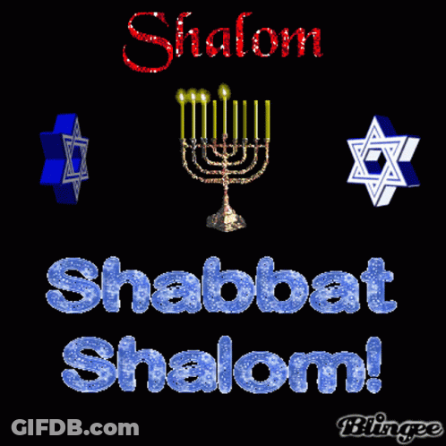 Shalom Shabbat Sign With Menorah And Star Of David GIF