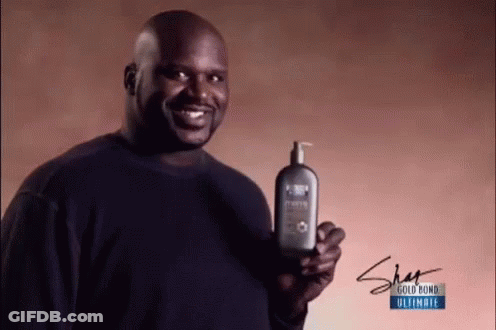 Shaquille O'Neal Holding Gold Bond Shampoo GIF