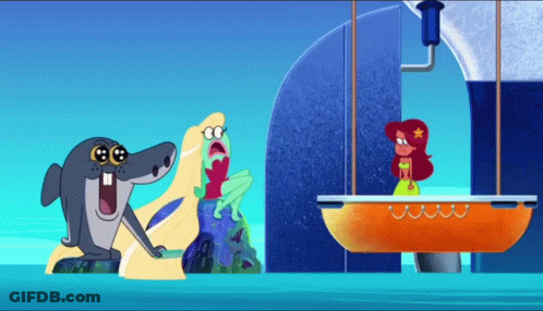 Shark And Two Mermaids Beside Boat GIF
