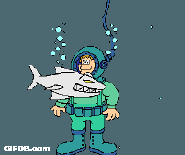 Shark Circling Diver Cartoon Animation GIF