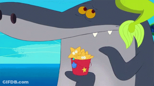 Shark Holding Red Bucket Starfish GIF