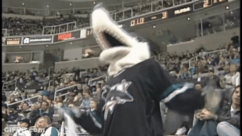 Shark Mascot Dancing At Hockey Game GIF