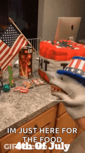Shark Saying Im Just Here For The Food 4Th Of July GIF