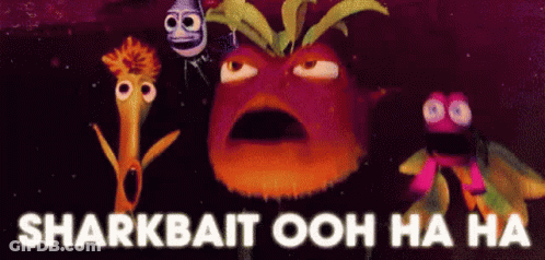 Sharkbait Ooh Ha Ha Is Written On A Poster With Cartoon Characters GIF