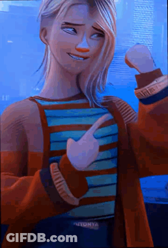 Shaved Head Cartoon Girl In Striped Shirt Pointing GIF