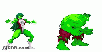 She-Hulk And Hulk Fighting In Pixel Art GIF
