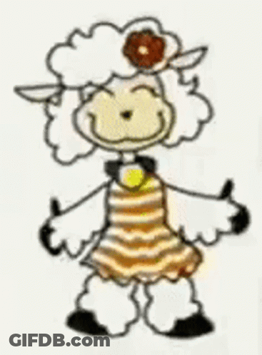 Sheep In Striped Dress With Flower In Hair GIF