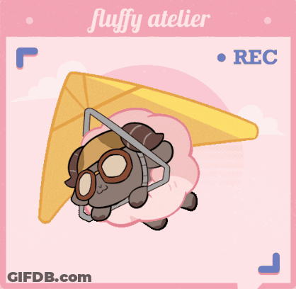 Sheep Wearing Goggles And Parachute Saying Fluffy Atelier GIF