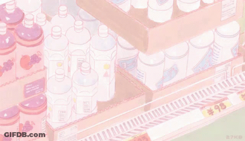 Shelf Of Pink And White Bottles With 100 Sign GIF