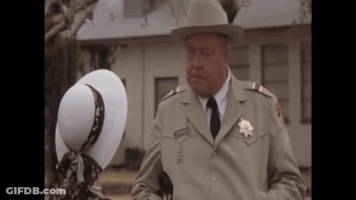 Sheriff Talking To Woman In White Hat GIF