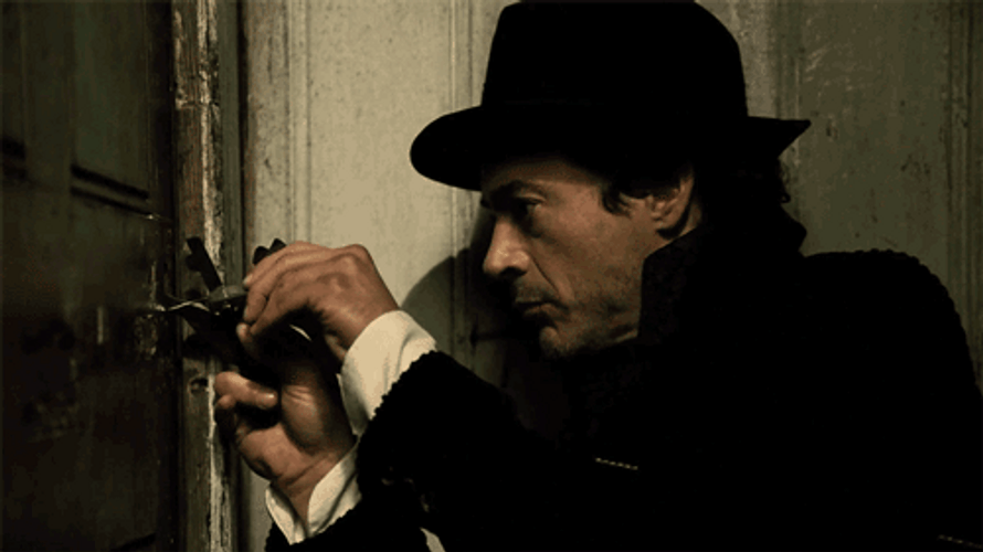Sherlock Holmes Robert Downey Jr. Breaking Lock GIF