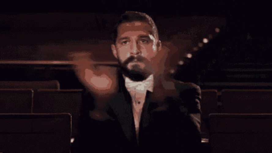 Shia Labeouf Clapping Serious Standing Ovation Theater GIF
