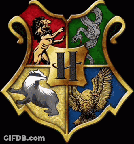 Shield With Lion Badger Snake And Eagle With Letter H GIF