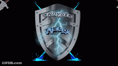 Shield With Two Swords And Word Thunder GIF