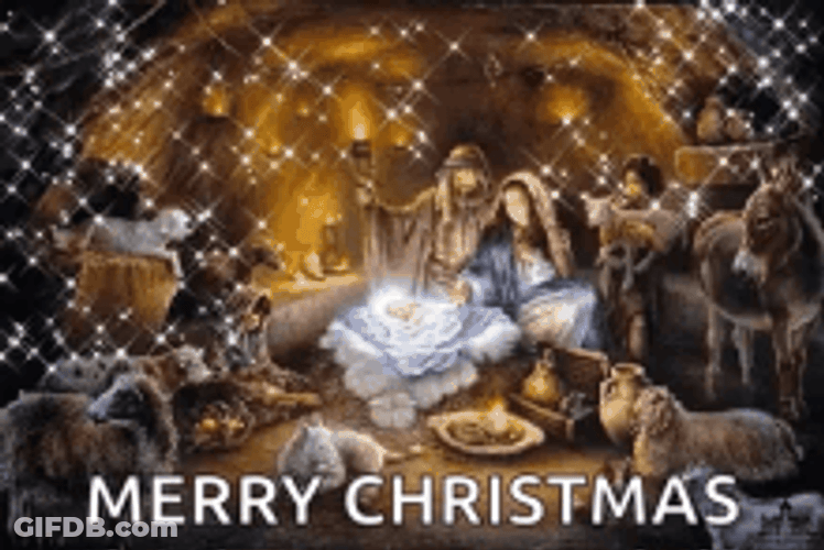 Shimmering Christmas Card Nativity Of Jesus GIF