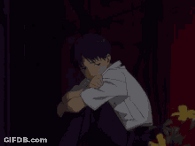 Shinji Ikari Evangelion Fetal Sitting Sad Upset Alone GIF
