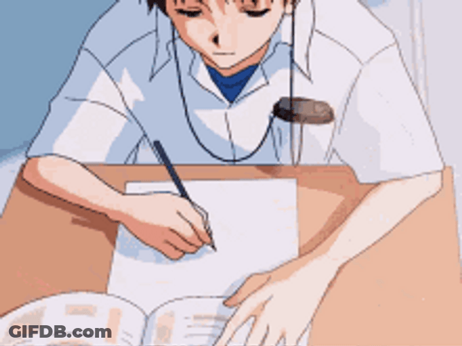 Shinji Ikari Evangelion Studying Listening To Music Writing GIF