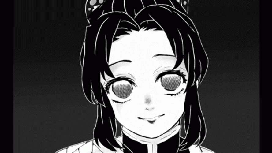 Shinobu Black & White Anime Smiling Serenely GIF