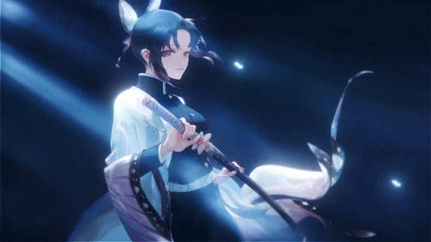 Shinobu Kocho Drawing Katana With Beaming Light Background GIF