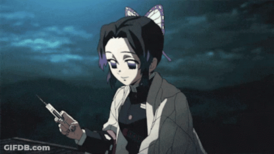 Shinobu Kocho Holding Injection Syringe GIF