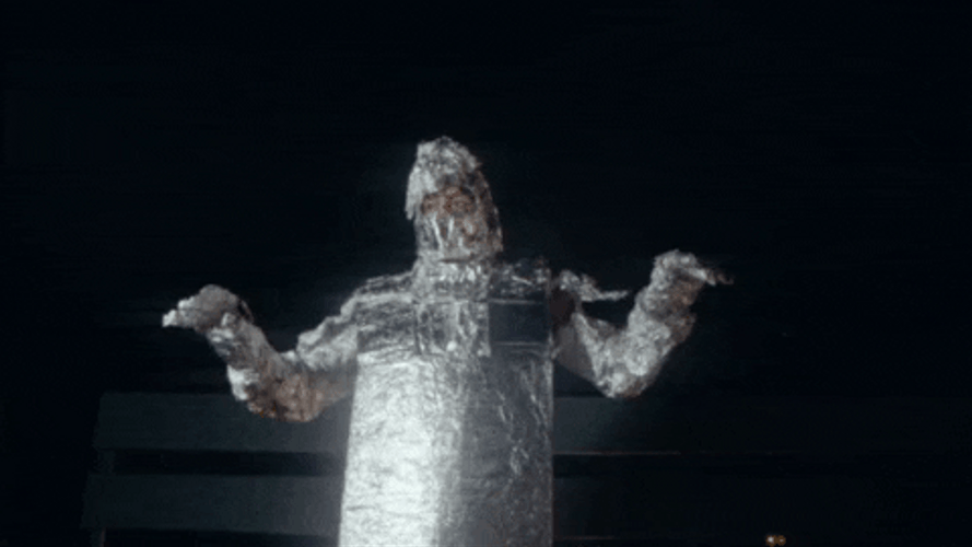 Shiny Tin Foil Hat And Suit GIF