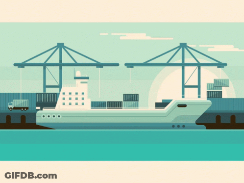 Ship In Harbor With Containers GIF