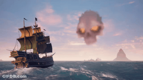 Ship In Ocean With Skull In Sky GIF