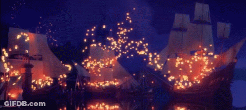 Ships Lit With Lanterns In Night Sky GIF