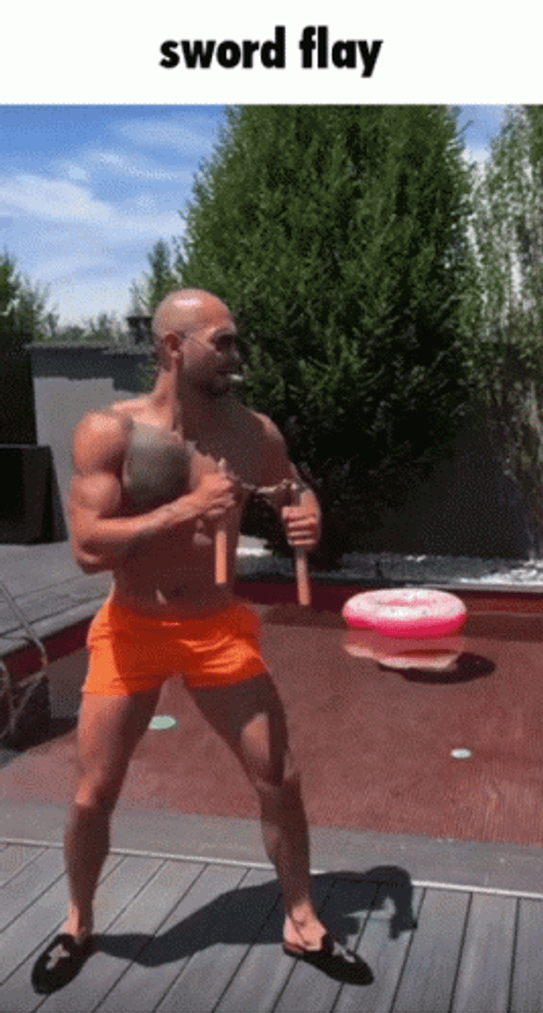 Shirtless Andrew Tate Sword Flay GIF