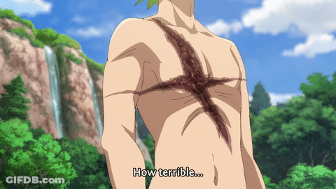 Shirtless Anime Character How Terrible On Chest GIF