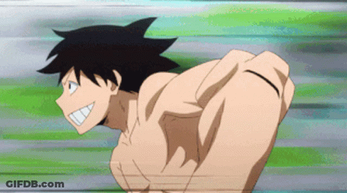 Shirtless Anime Character Running Race GIF