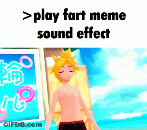 Shirtless Anime Character Standing Beach Play Fart Meme GIF