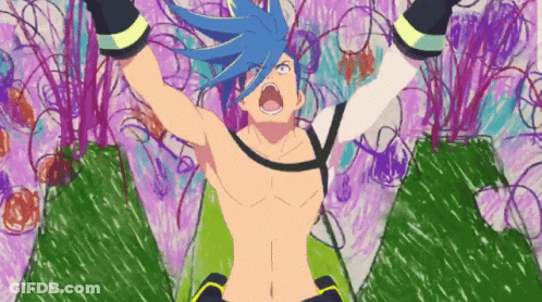 Shirtless Anime Character With Blue Hair Screaming GIF