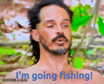 Shirtless Bearded Man Fishing GIF