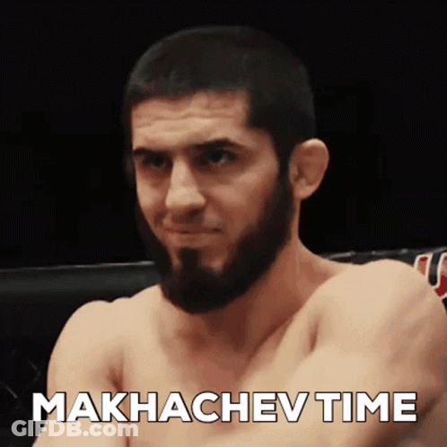 Shirtless Bearded Man In Boxing Ring Makhachev Time GIF